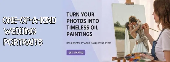 Hand‑painted wedding portrait created from a bride and groom’s photo.